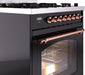 ILVE Nostalgie II 30" Dual Fuel Natural Gas Range, Glossy Black, Copper Trim ILVE UP30NMPBKP ILVE