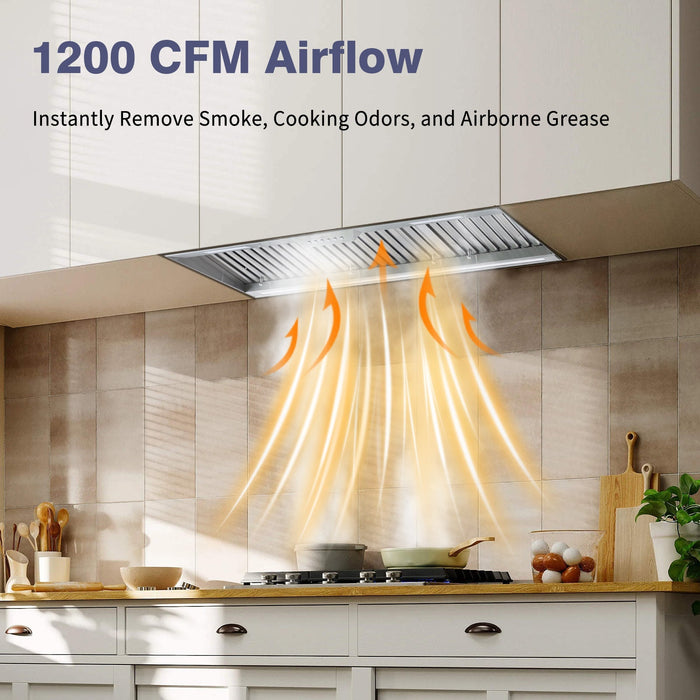 42" Range Hood Insert, 1200 CFM Stainless Steel Ducted Vent Hood Insert with Dimmable LED Lights - NX-19IS-42