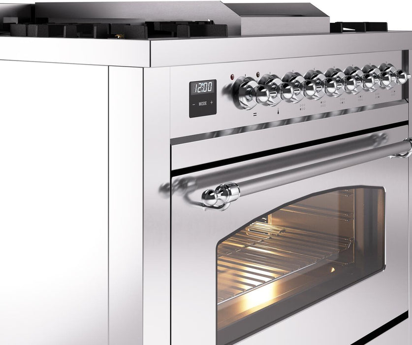 ILVE Nostalgie II 36" Dual Fuel Natural Gas Range, Stainless Steel, Chrome Trim UP36FNMPSSC