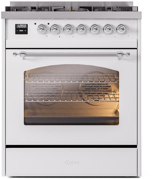 ILVE Nostalgie II 30" Dual Fuel Liquid Propane Range, White, Chrome Trim UP30NMPWHCLP ILVE