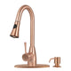 Copper Kitchen Faucet with Soap Dispenser, Single Handle Solid Brass High Arc Pull Down Sprayer Head Kitchen Sink Faucets with Deck Plate — AK96455-SD-C