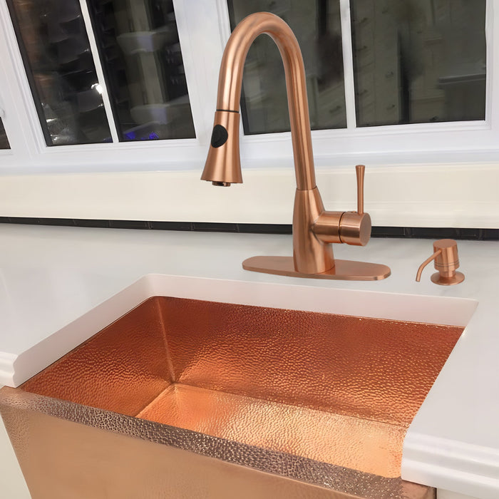 Copper Pull Out Kitchen Faucet, Single Level Solid Brass Kitchen Sink Faucets with Pull Down Sprayer — AK96455-C-48