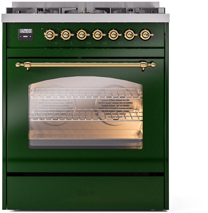 ILVE Nostalgie II 30" Dual Fuel Liquid Propane Range, Emerald Green, Brass Trim UP30NMPEGGLP ILVE