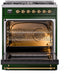 ILVE Nostalgie II 30" Dual Fuel Liquid Propane Range, Emerald Green, Brass Trim UP30NMPEGGLP ILVE