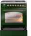 ILVE Nostalgie II 30" Dual Fuel Liquid Propane Range, Emerald Green, Brass Trim UP30NMPEGGLP ILVE