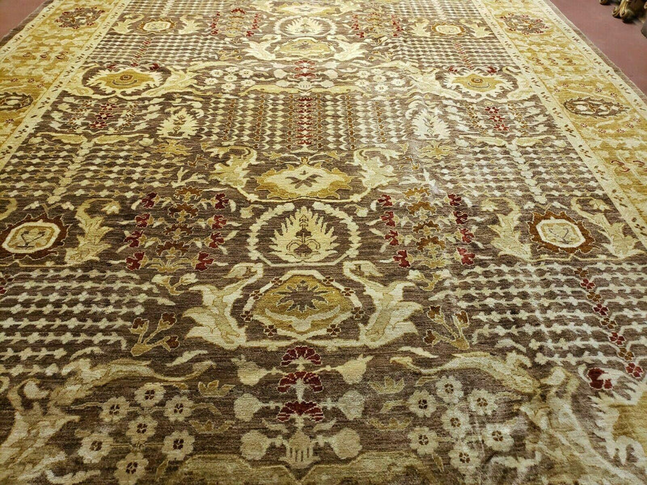 10' X 14' Handmade Pak Peshavar Chobi Agra Wool Carpet Coffee Brown Gold
