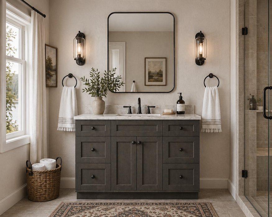 48 Inch Gray Stained Shaker Single Sink Bathroom Vanity With Drawers