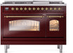 ILVE Nostalgie II 48" Dual Fuel Liquid Propane Range, Burgundy, Brass Trim ILVE UP48FNMPBUGLP ILVE