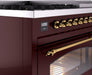 ILVE Nostalgie II 48" Dual Fuel Liquid Propane Range, Burgundy, Brass Trim ILVE UP48FNMPBUGLP ILVE