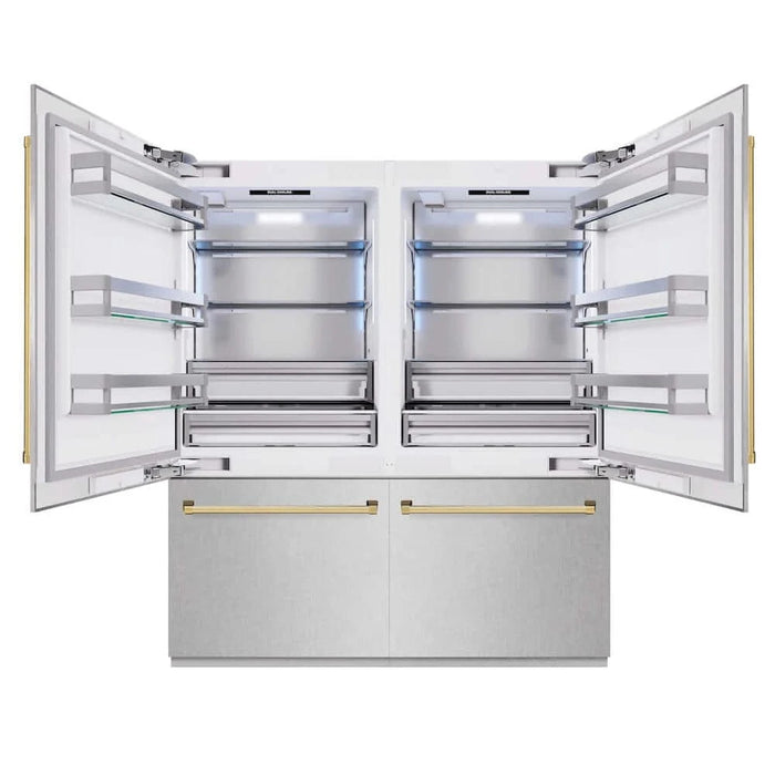 ZLINE 72" Built-In Bottom Freezer Refrigerator,Water Dispenser, Ice Maker, DuraSnow® Polished Gold RBITZ-SN-72-G
