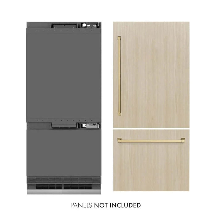 ZLINE 36" Panel Ready Built-In Bottom Freezer Refrigerator,Water Dispenser, Ice Maker,Graphite Gray Champagne Bronze GRBITZ-36-CB