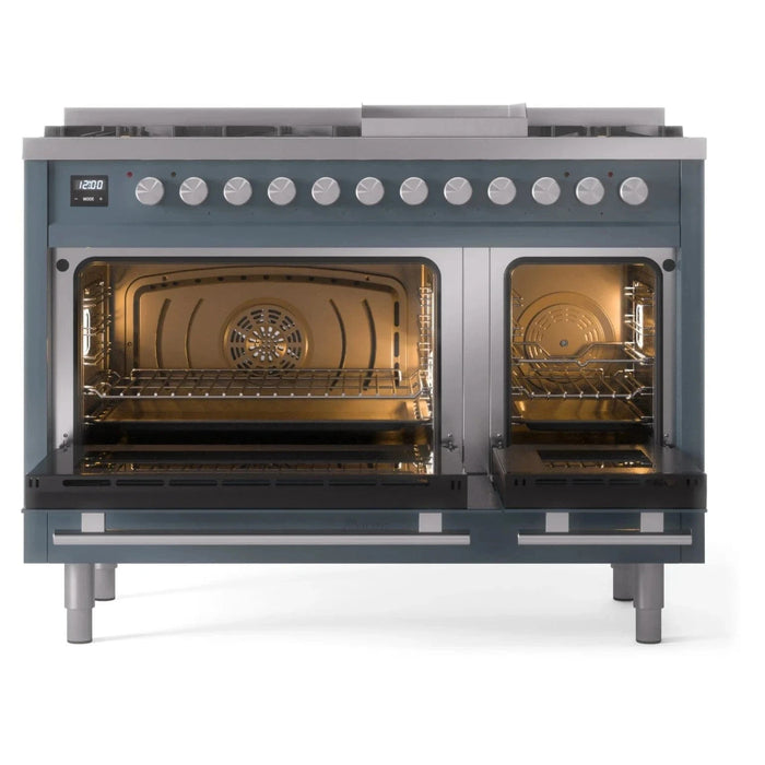 ILVE 48"Professional Plus Liquid Propane Dual Fuel Range, Blue Grey UP48FWMPBGLP