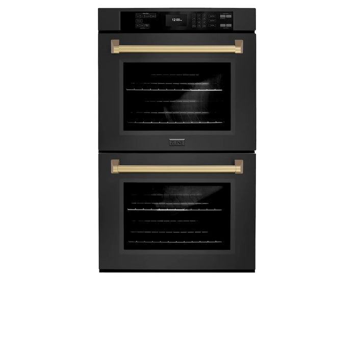 ZLINE 30"Professional True Convection Double Wall Oven, Air Fry, Self Clean Black Stainless Steel, Champagne Bronze WADBZ-30-CB