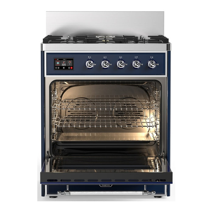 ILVE Majestic III 30" Dual Fuel Range, Midnight Blue Chrome Trim UM30QNR3MBC
