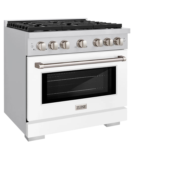 ZLINE 36"Paramount Dual Fuel Range Stainless Steel, White Matte, SDR-WM-36