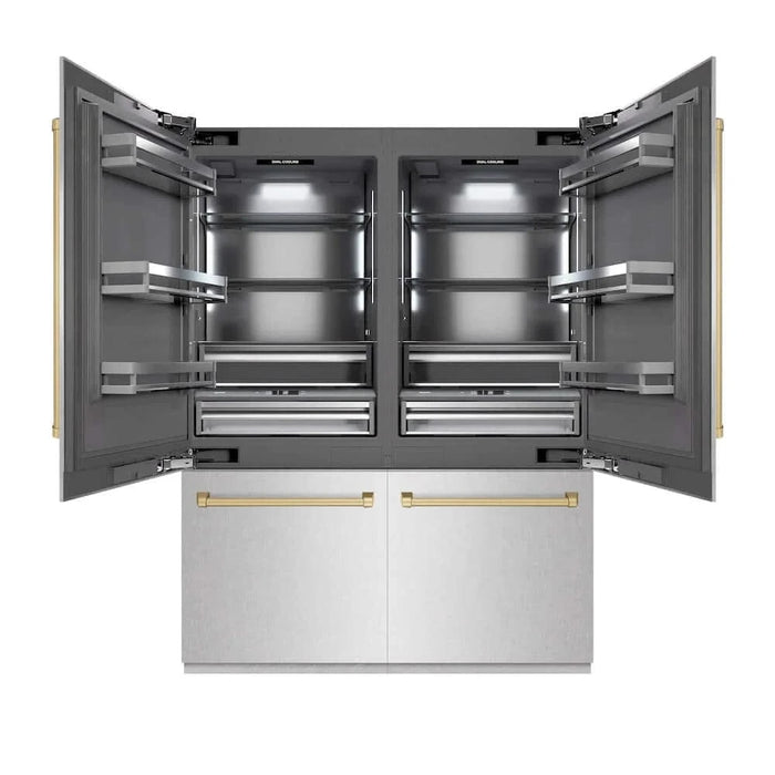 ZLINE 60" Built-In Bottom Freezer Refrigerator with Water Dispenser, Ice Maker, DuraSnow® Stainless Steel, Graphite Gray Interior, Champagne Bronze GRBIVZ-SN-60-CB