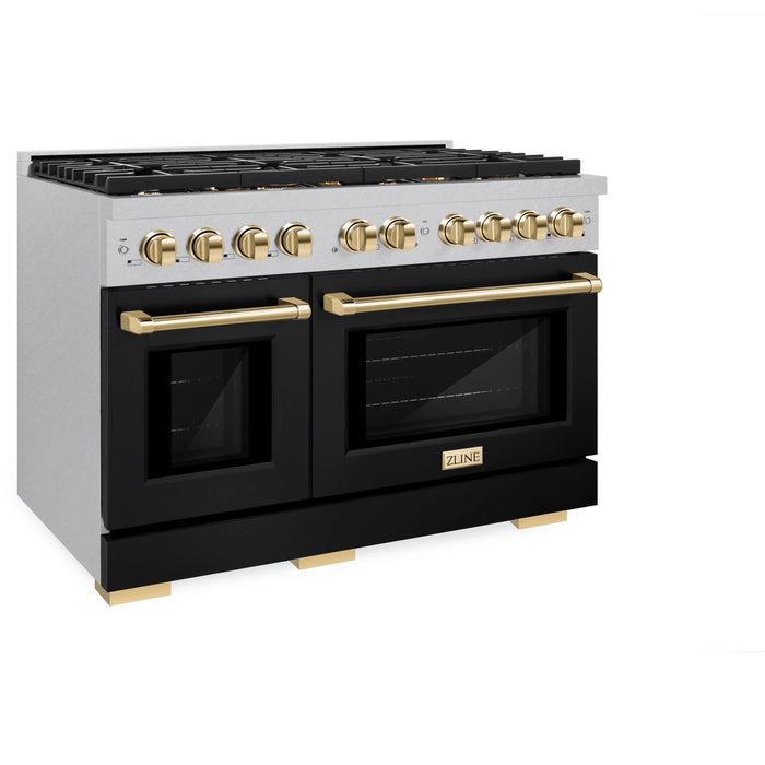 ZLINE 48"Paramount Dual Fuel Range DuraSnow® Black Matte, Gold SDRSZ-BLM-48-G