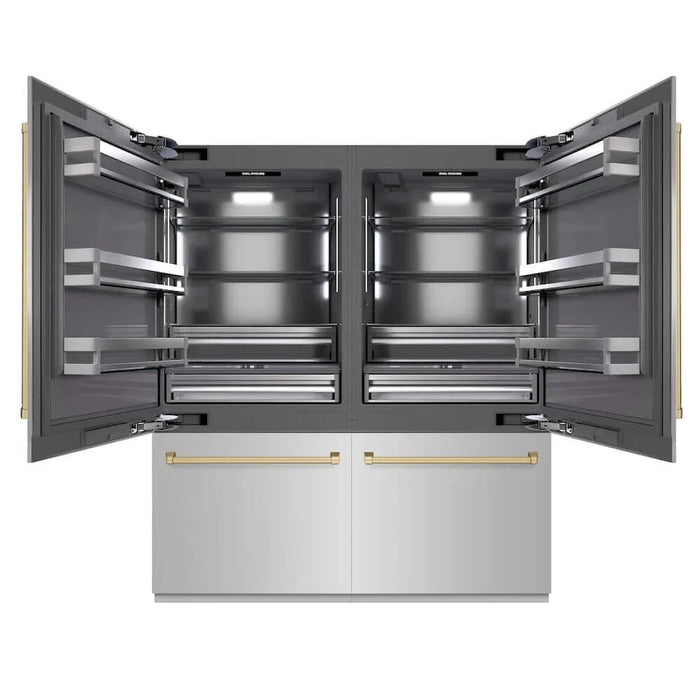 ZLINE 72" Built-In Bottom Freezer Refrigerator,Water Dispenser, Ice Maker,Graphite Gray Champagne Bronze GRBITZ-304-72CB