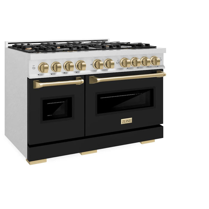 ZLINE 48"Classic Gas Range, Convection Gas Oven, Satin Stainless Steel, Black Matte Door, Accents CGRSZ-BLM-48-CB