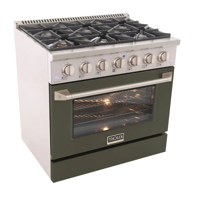 Kucht 36" Propane Range, in Stainless Steel, Olive Green Door, KNG361/LP-OG