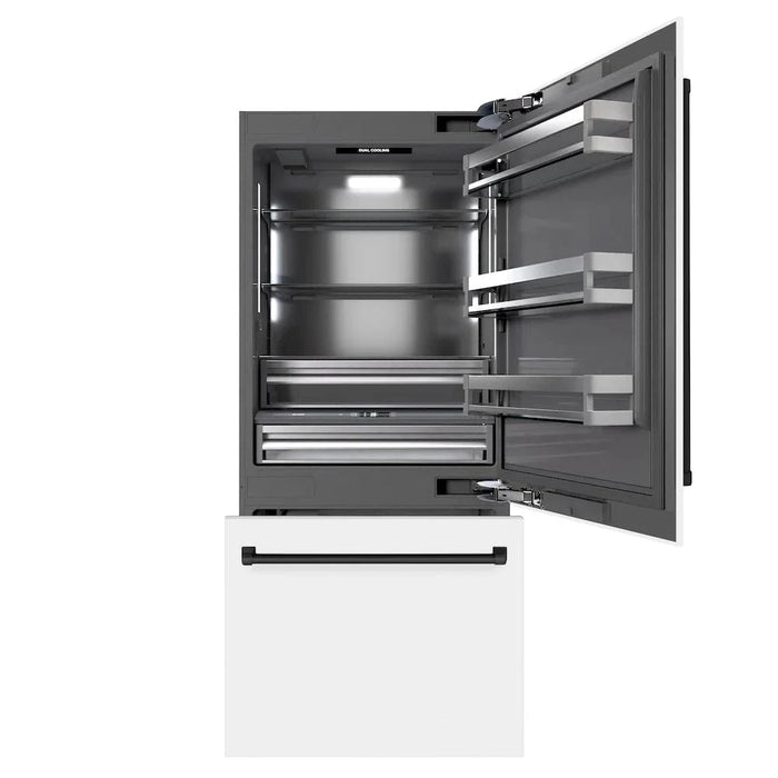 ZLINE 36" Built-In Bottom Freezer Refrigerator,Water Dispenser, Ice Maker, White Matte Graphite Gray Matte Black GRBITZ-WM-36-MB