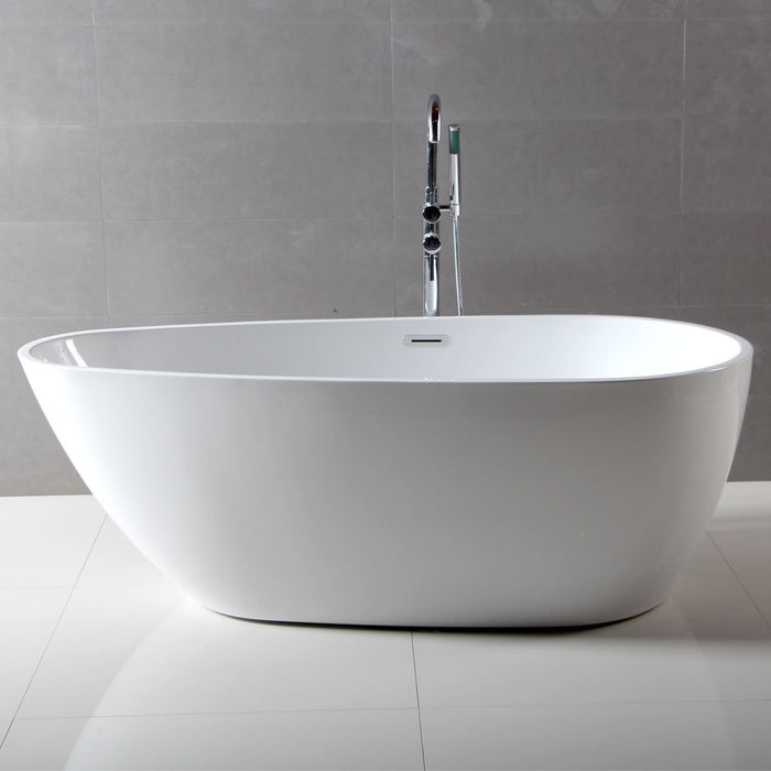 ALFI brand 59" White Oval Acrylic Free Standing Soaking Bathtub AB8861
