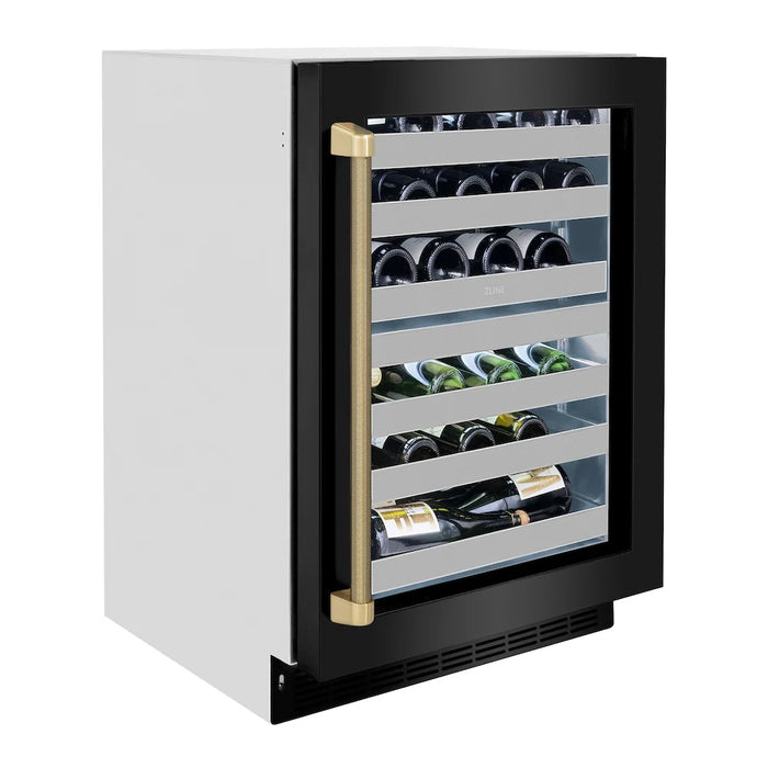 ZLINE Autograph Edition 24" Touchstone Dual Zone 44 Bottle Wine Cooler, Black Stainless Steel Glass Door, Helix Handle RWDOZ-BS-24-KCB
