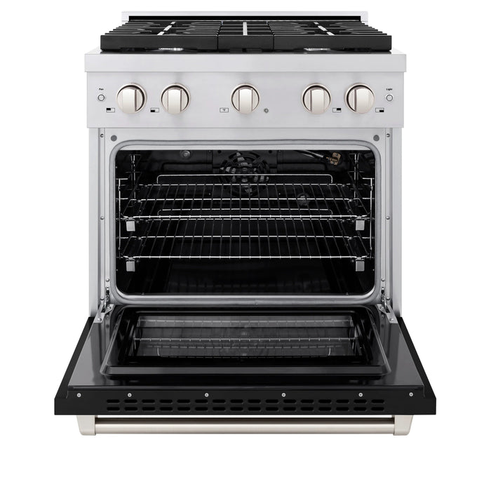 ZLINE 30" Gas Range, Convection Gas Oven, Stainless Steel,Matte Black  SGR-BLM-30