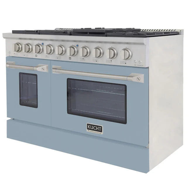 Kucht 48" Gas Range in Stainless Steel with Light Blue Oven Doors, KNG481-LB