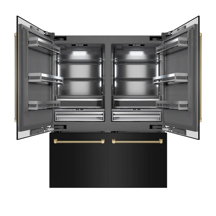 ZLINE Autograph Edition 60" French Door Built-In Bottom Freezer Refrigerator, Water Dispenser, Ice Maker, Black Stainless Steel, Graphite Gray Interior, Helix Handles GRBIVZ-BS60KCB