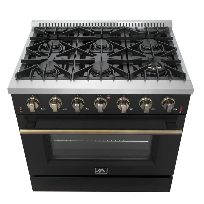 FORNO Galiano 36" Gas on Gas Range FFSGS6244-36BLK