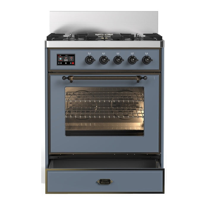 ILVE Majestic III 30" Dual Fuel Range Blue Grey, Burnished Trim UM30NR3BGB