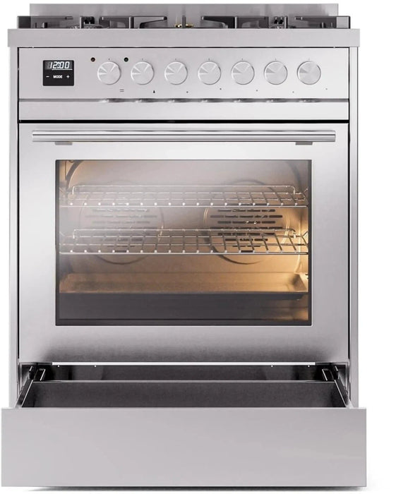 ILVE 30"Professional Plus Dual Fuel Range, Stainless Steel UP30WMPSS