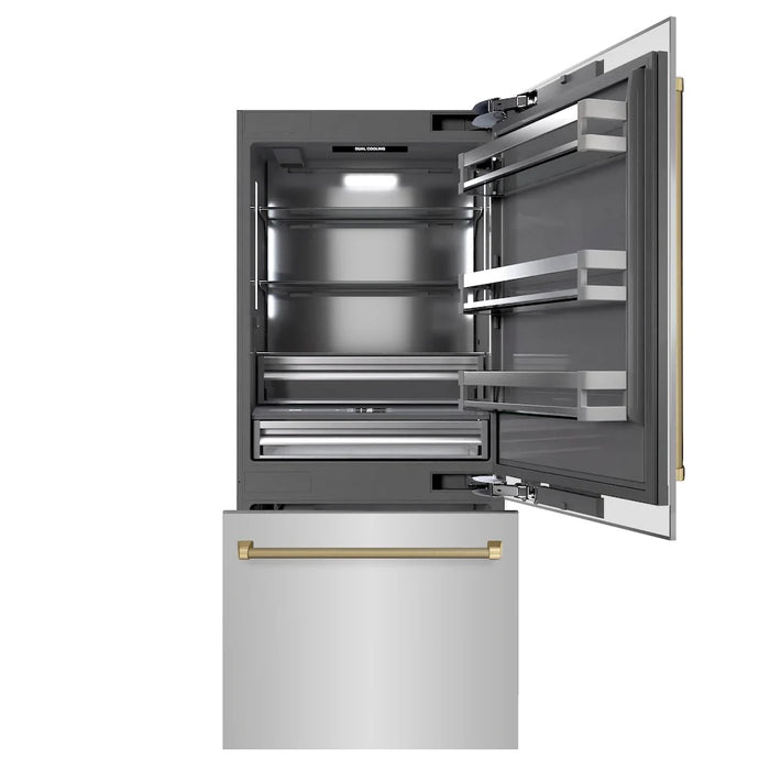 ZLINE Autograph Edition 36" Built-In Bottom Freezer Refrigerator, Water Dispenser, Ice Maker, Stainless Steel, Graphite Gray Interior,Helix Handles GRBITZ-30436KCB