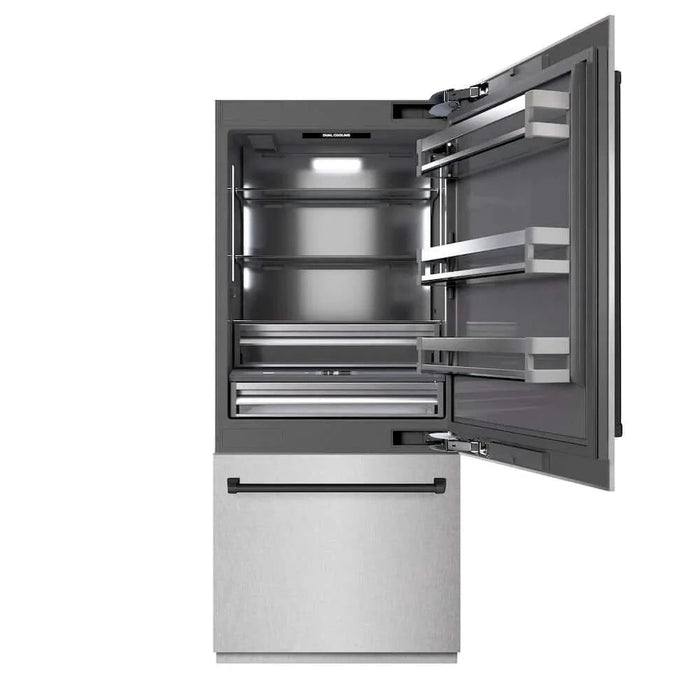 ZLINE 36" Built-In Bottom Freezer Refrigerator,Water Dispenser, Ice Maker, DuraSnow® Stainless Steel Graphite Gray Matte Black GRBITZ-SN-36-MB