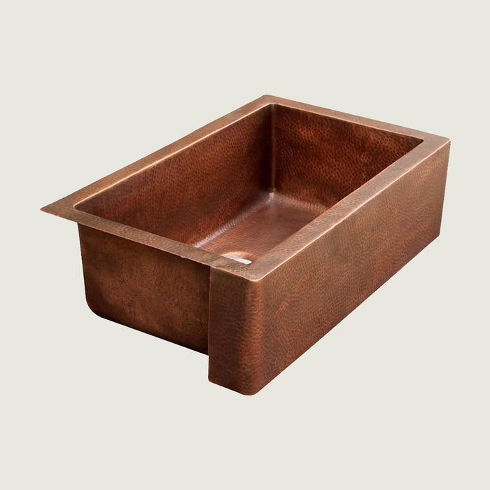NAUXUS Copper Farmhouse Kitchen Sink, Handmade Hammered Single-Bowl Copper Apron Sink Include Kitchen Basket Stainer , FMHK09-NX