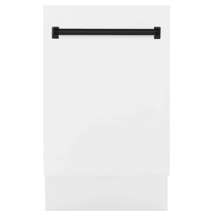 ZLINE Autograph 18" Dishwasher White Door, Black Handle DWVZ-WM-18-MB