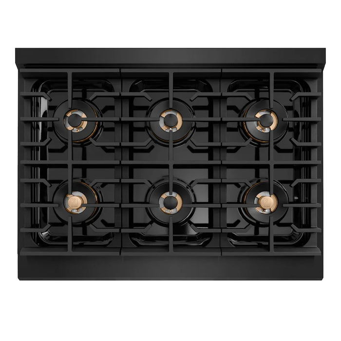 ZLINE Autograph Edition 36" Paramount Dual Fuel Range, DuoPro™ Cooktop, Electric Convection Oven, Black Stainless Steel, Helix Handle PSDRBZ-36-KCB