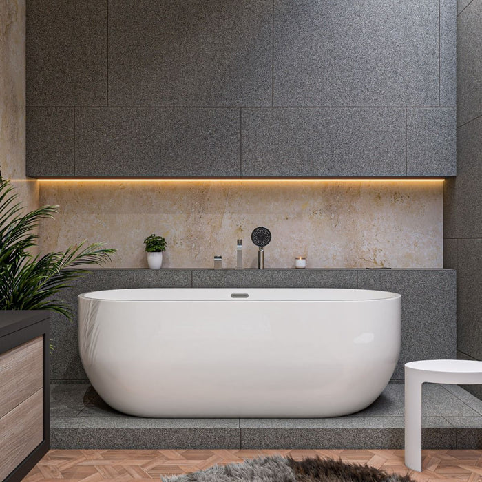 ALFI brand 67" White Oval Acrylic Free Standing Soaking Bathtub AB8839