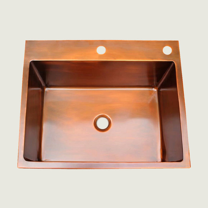 Nauxus Custom Handcrafted Drop-in Copper Kitchen Sink , With Kitchen Basket Stainer , DPIK01-NX