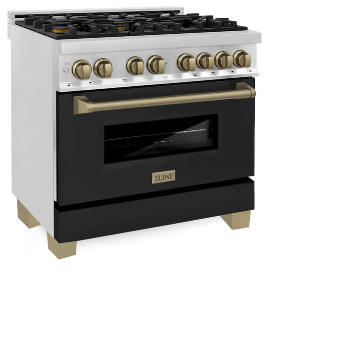 ZLINE 36" Autograph Dual Fuel Range, Black, Bronze, RAZ-BLM-36-CB