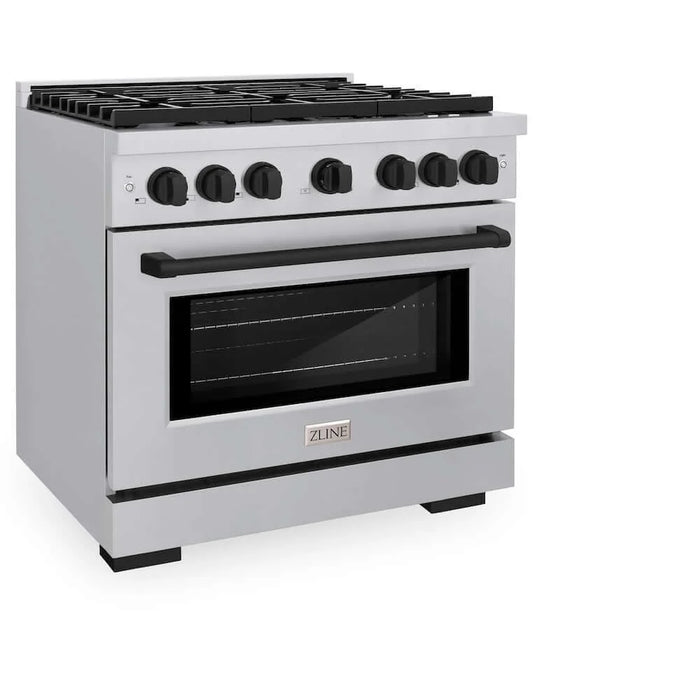 ZLINE 36"Gas Range, Convection Oven Stainless Steel, Matte Black, SGRZ-36-MB