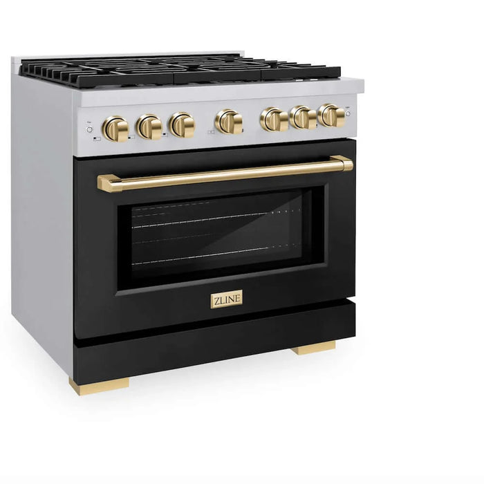 ZLINE 36"Gas Range, Convection Oven Black Matte, Gold, SGRZ-BLM-36-G