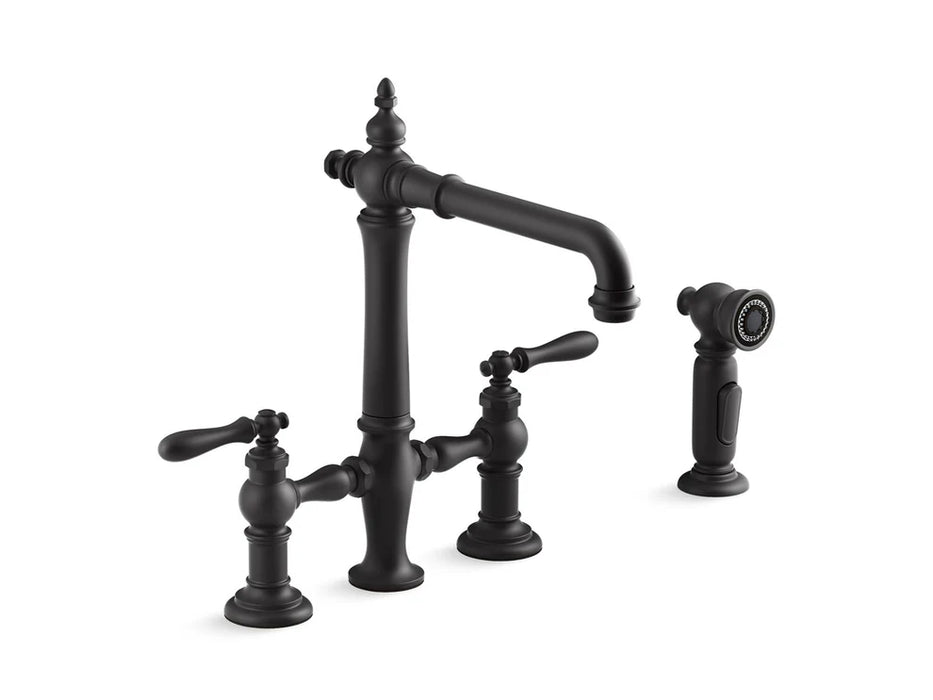 KOHLER Artifacts Two-hole bridge kitchen sink faucet, side sprayer K-76519-4
