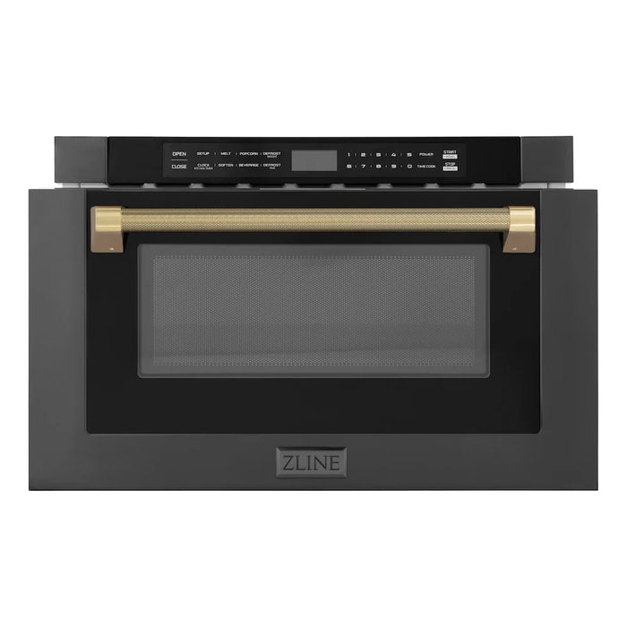 ZLINE Autograph Edition 24" Built-in Microwave Drawer, Black Stainless Steel, Helix Handle MWDZ-1-BS-H-KCB