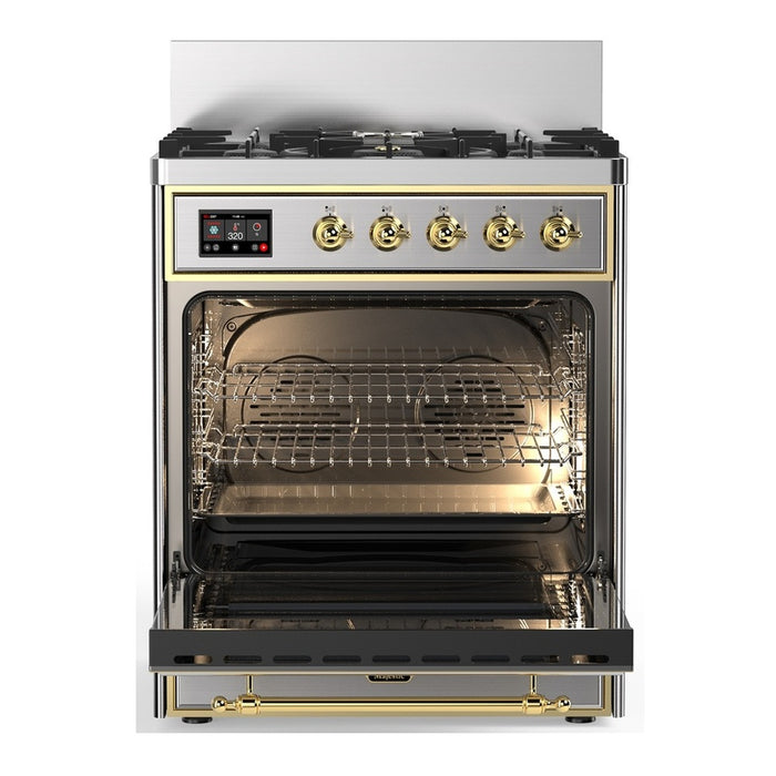ILVE Majestic III 30" Dual Fuel Range, Stainless Steel Brass Trim UM30QNR3SSG