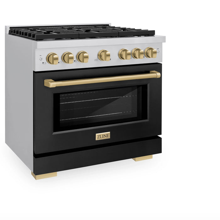 ZLINE 36"Paramount Dual Fuel Range Stainless Steel Black Matte Champagne Bronze SDRZ-BLM-36-CB