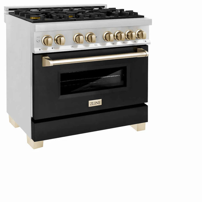 ZLINE 36" Autograph Dual Fuel Range, Black, Gold, RAZ-BLM-36-G