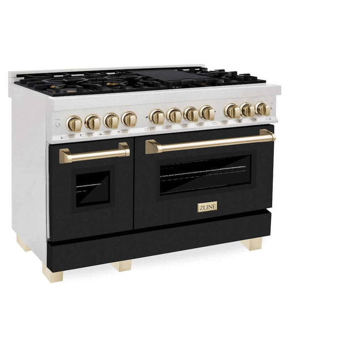 ZLINE 48" Autograph, Dual Fuel Range, Black Door, Bronze, RASZ-BLM-48-CB