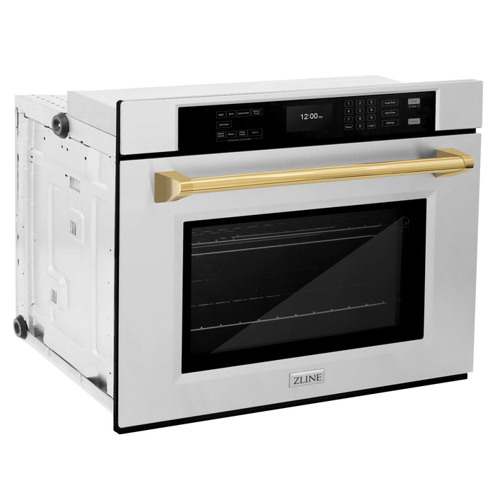 ZLINE 30" Autograph Edition Professional True Convection Single Wall Oven, Air Fry, Self Clean, Stainless Steel, Gold WASZ-30-G